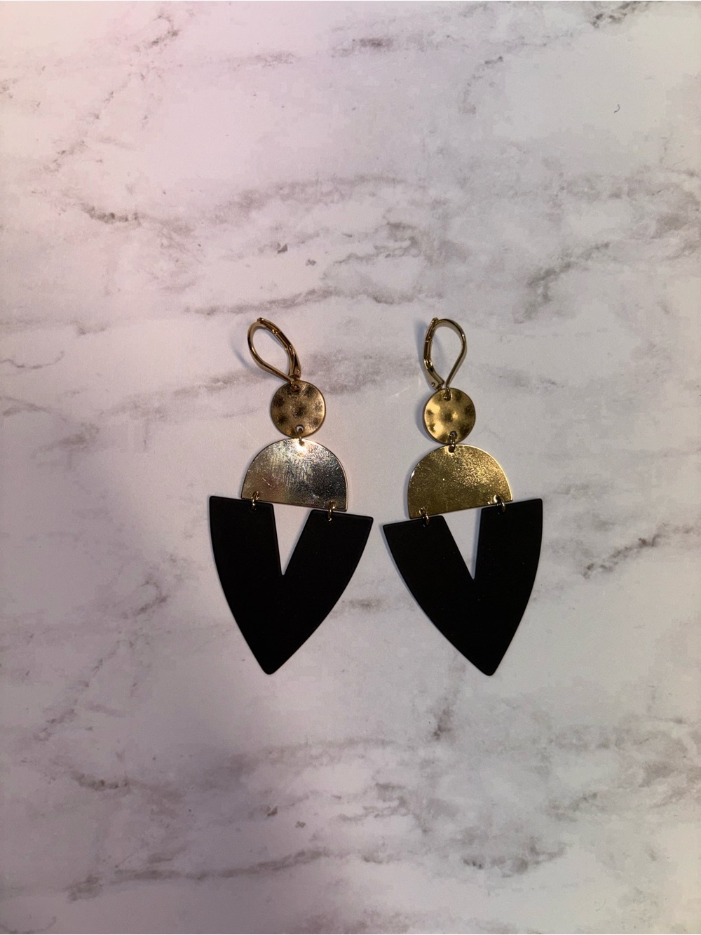 Gold and Black Geometric Drop Earrings - Women Jewelry